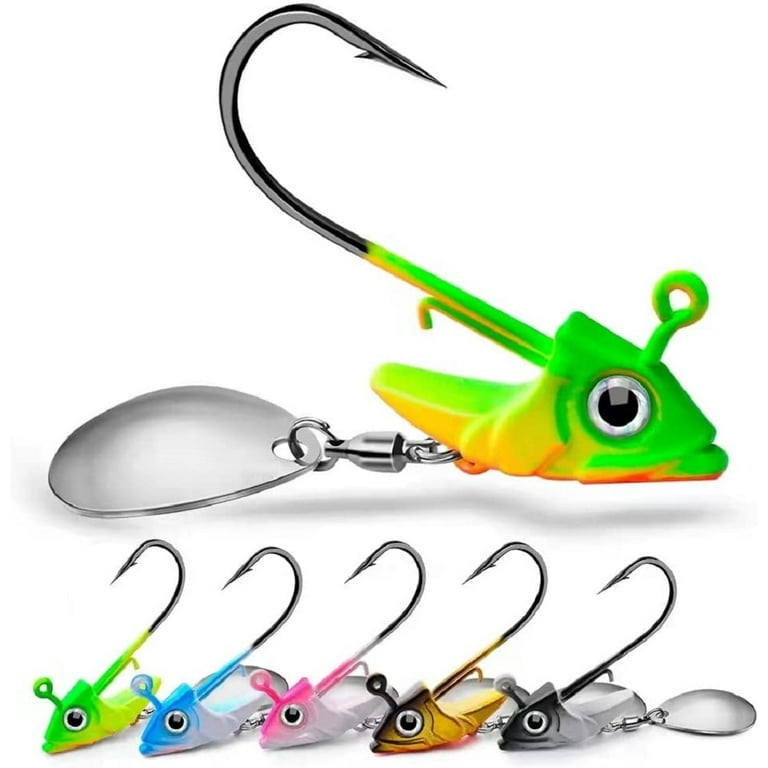 5pcs Jig Head Hooks Weighted with Spinner Blades Swimbaits Crank Hooks for Soft Fishing Lures, Color A-5pcs