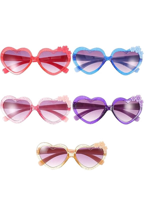5PCS Kids Heart Sunglasses, Unbreakable Flexible Frame Toddler Glasses for Summer Beach, Party Favors for Girls & Boys, Multi-Color Bulk Set (K)