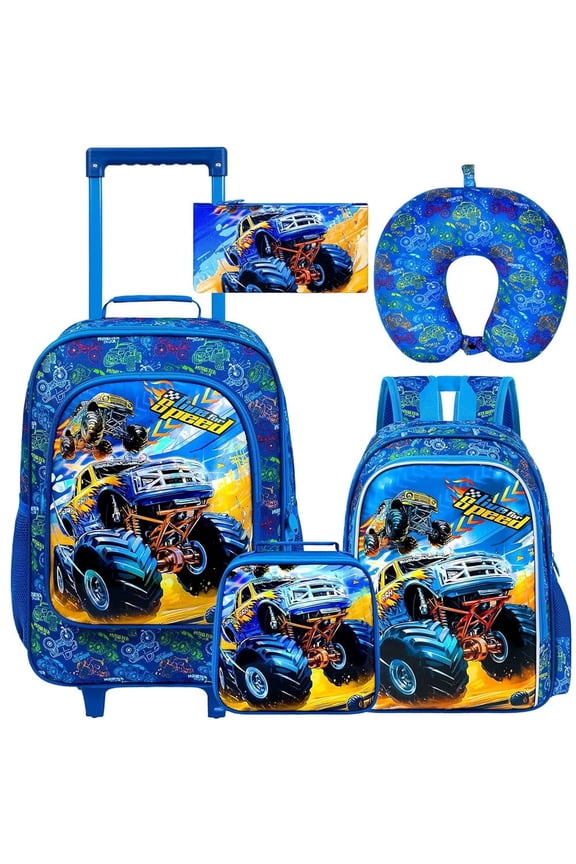 5PCS Kids Luggage Set for Boys, Cute Truck Rolling Wheels Suitcase for Toddler, Children Travel Carry-On Suitcase