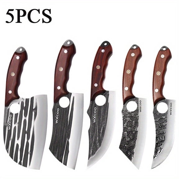 5PCS Kitchen Chef Knife Set Including Boning Knife Sharp Butcher Utility Meat Cleaver High Quality Stainless Steel Household Cooking Tool Multipurpose for Professional Chefs and Home Use
