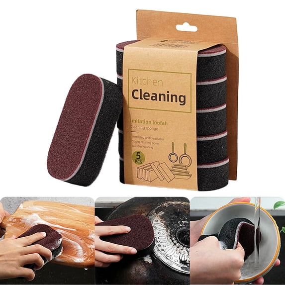 5PCS Kitchen Sponge Set – Heavy-Duty Carbide & Non-Scratch Foam Sponges for Burnt Pots, Pans, Non-Stick Cookware, Kitchen & Bathroom Cleaning