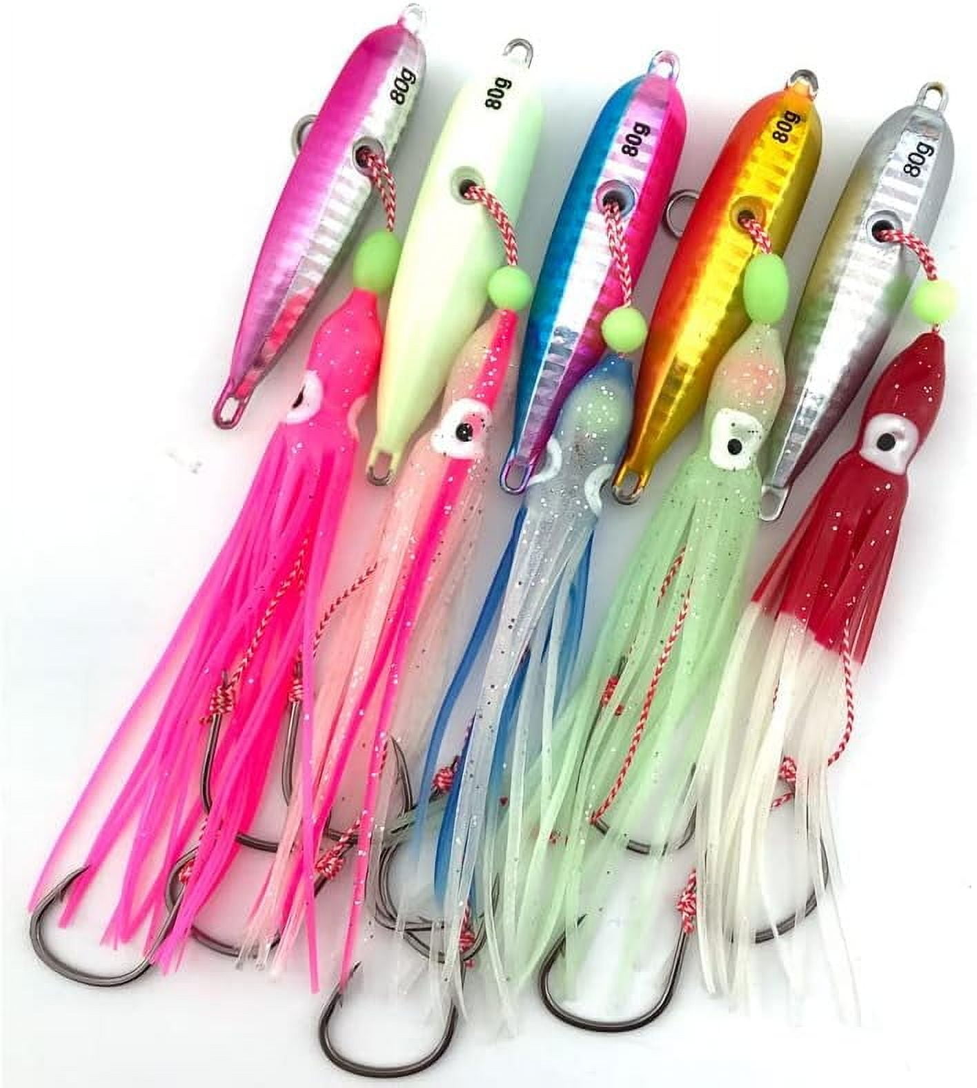5PCS Saltwater Fishing Lures, Luminous Inchiku Tenya Madai Jig Kabura, Marlin Snapper Grouper, Alloy Steel, Large, 40g-200g