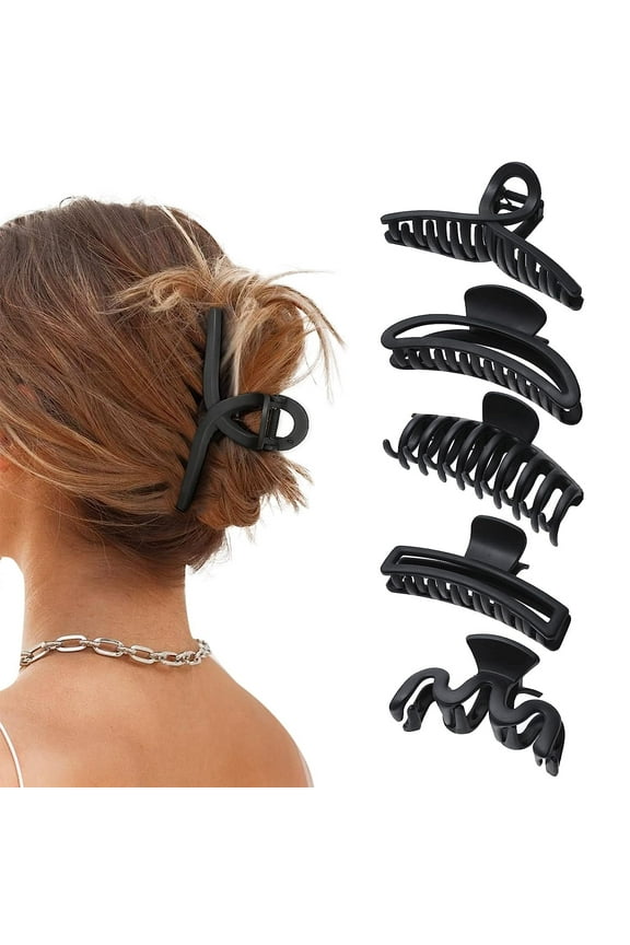 5PCS Large Claw Hair Clips for Thick Hair Big Banana Hair Clips for Women Nonslip Strong Hold Hair Claw Clip (Matte Black)