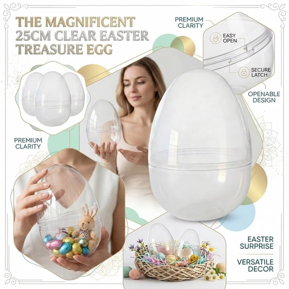 5PCS Large Fillable Easter Plastic Eggs 9.84in DIY Egg Containers for Easter Basket Gifts, Party Surprises, Candy Fillers and Holiday Decorations