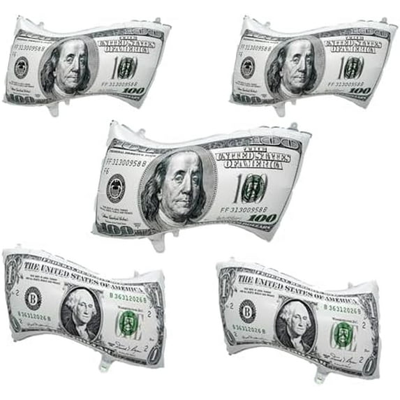 5PCS Large Money Balloons Dollar Bill Theme Party Decorations for Birthday, Casino, Graduation, Baby Shower Fake Currency Balloons Reusable Vegas Party Supplies