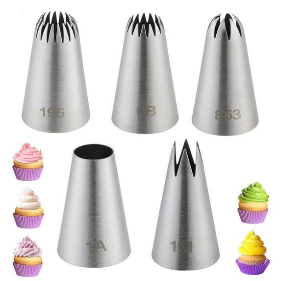 5PCS Large Piping Tips Set, Stainless Steel Cake Decorating Tips, Frosting Icing Tips for Cupcakes, Cake, Cookie and Decorating (Dishwasher Safe)