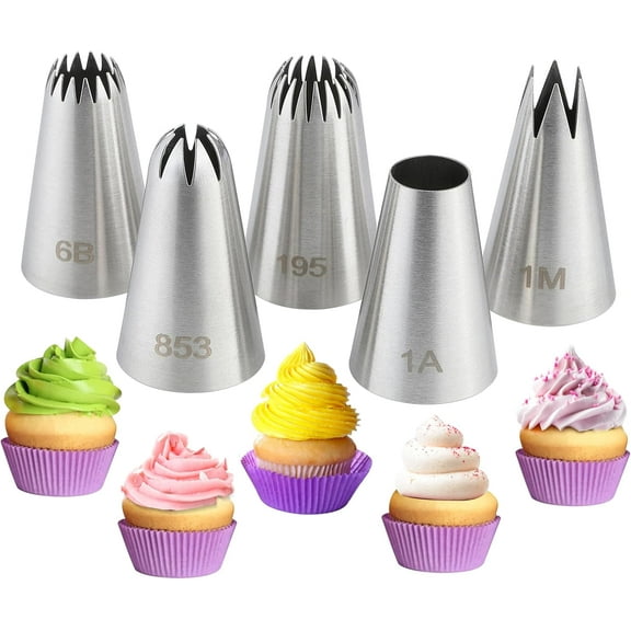 5PCS Large Piping Tips Set, Stainless Steel Cake Decorating Tips, Frosting Icing Tips for Cupcakes, Cake, Cookie and Decorating (Dishwasher Safe)$$Home Decor, Kitchen, & Other