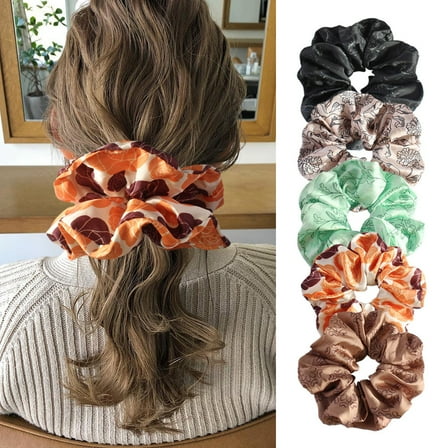 5PCS Large Satin Scrunchies Silk Oversized Scrunchie for Thick long Hair Scrunchy Bobbles Hair Ties Jumbo for Women Girls