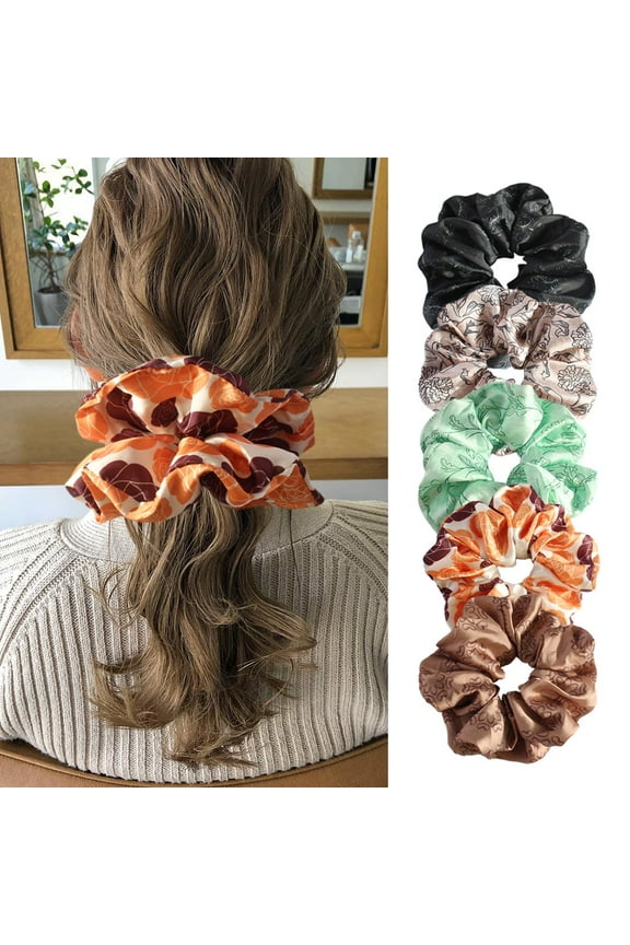 5PCS Large Satin Scrunchies Silk Oversized Scrunchie for Thick long Hair Scrunchy Bobbles Hair Ties Jumbo for Women Girls