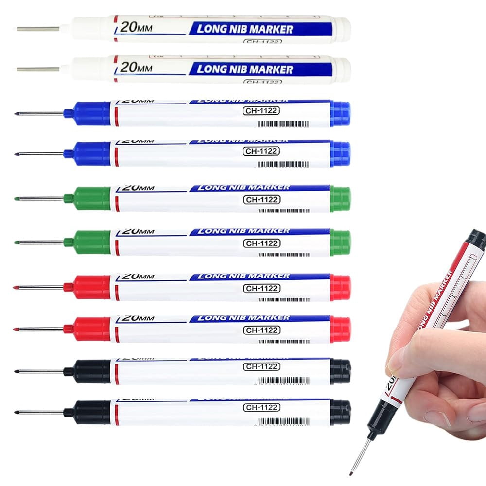 5PCS Long Head Deep Hole Marker Pens, 20mm Deep Reach Markers, Waterproof Construction Markers Marking Tool, Long Nose Marker, Permanent Markers Carpenter Ink Marker Pens, Metal Marking Pen