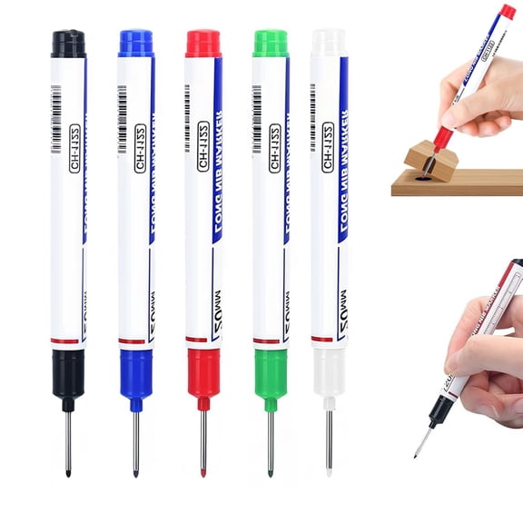 5PCS Long Head Deep Hole Markers, 20MM Long Nib Oil Ink Carpenter Pen