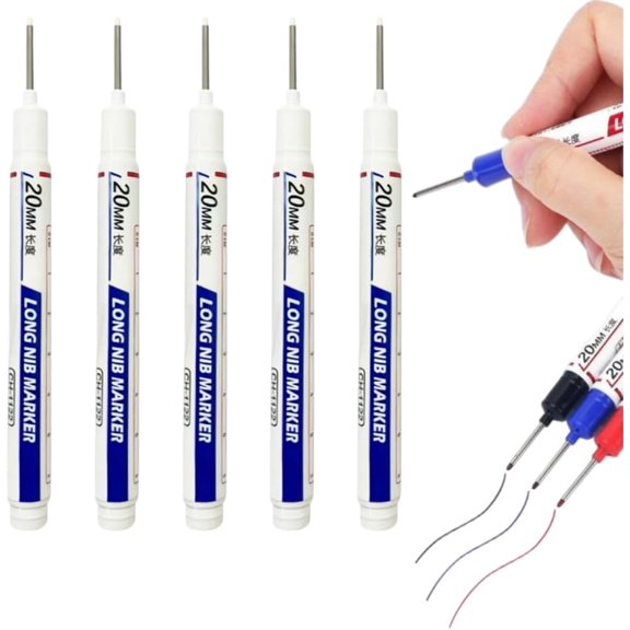 5PCS Long Head Deep Hole Markers,Long Head Deep Hole Marker Pens, 20mm DeepReach Longs Nose Markers,Waterproof Construction Marker Marking Tool,Permanent,Metal Marking Pens