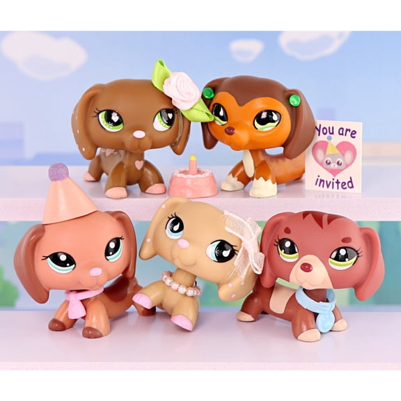 5PCS Lps Dachshund Set #675 #556 #3601 #2046 #909 Mini Toy Figurines with Cute Accessories