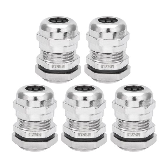 5PCS M16*1.5 Metal Waterproof Connector Fastener Locknut Stuffing Cable Gland