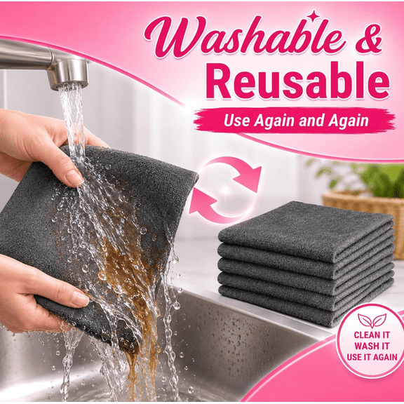 5PCS Magic Cloth, 8x12 Inch Microfiber Cleaning Cloths, Reusable Lint Free for Glass, Window, Kitchen, Stainless Steel, Cars & Screens