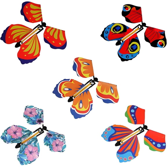 5PCS Magic Flying Butterfly, Butterfly Toy Exploding Birthday Card Flutter Flyers Magic Flying Butterflies, Clockwork Glider Rubber Band Powered for Performance Props Anniversary Surprise Gifts