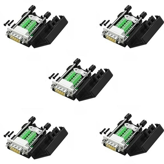5PCS Male DB9 Breakout Connector, to 9-Pin Terminal Adapter with Case, Long Bolts and Tail Pipe for PLC, PDA, Barcode Machines and Serial Devices
