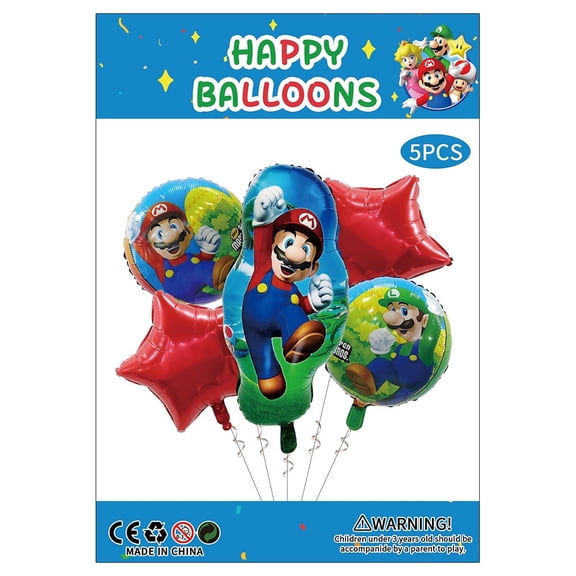 5PCS Mario And Louis Anime Balloon Set for Birthday Parties - Cartoon Foil Balloons Kit with String, Perfect for Kids Adults Decoration Theme Celebration