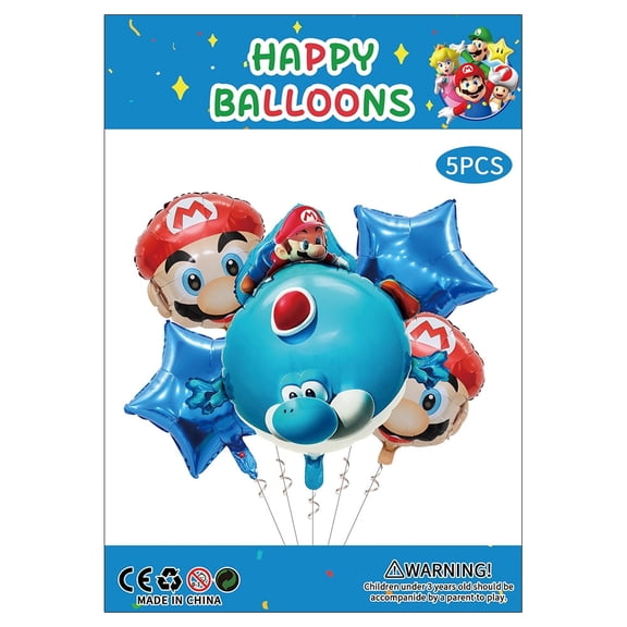 5PCS Mario And Louis Anime Balloon Set for Birthday Parties - Cartoon Foil Balloons Kit with String, Perfect for Kids Adults Decoration Theme Celebration