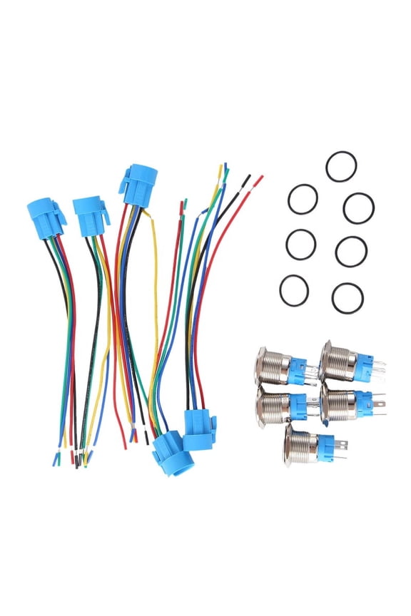 5PCS Metal Push Button Switch 12v 19mm Ring Lamp Power Symbol Waterproof LED Light Self Lock Reset with Connector