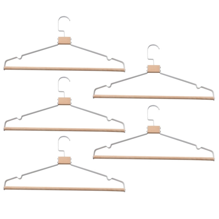 5PCS Metal Wooden Clothes Hangers Anti-slip Modern Clothes Rack Coat Hook  for Kid Home (White)