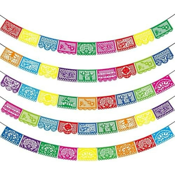5PCS Mexican Party Decorations, 90FT Plastic Papel Picado Banner, Fiesta Party Decoration, Dia De Los Muertos, Day of The Dead Decorations, Cinco De Mayo Decor, Mexico Birthday Party Supplies