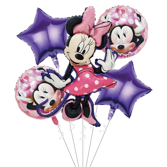 5PCS Mickey And Minnie Anime Balloon Set for Birthday Parties - Cartoon Foil Balloons Kit with String, Perfect for Kids Adults Decoration Theme Celebration