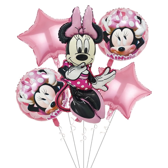 5PCS Mickey And Minnie Anime Balloon Set for Birthday Parties - Cartoon Foil Balloons Kit with String, Perfect for Kids Adults Decoration Theme Celebration