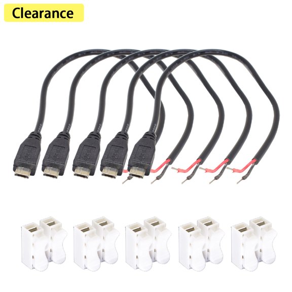 Elnone 5PCS Micro USB Male to Open-End Pigtail Cable, 30cm 22AWG 2-Wire 5V 3A DIY Charging Cord