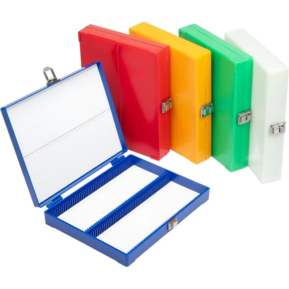 5PCS Microscope Slide Box,100-Place Plastic Microscope Slide Holder with Lock for 1 X 3 Inch (25mmx75mm)Microslide