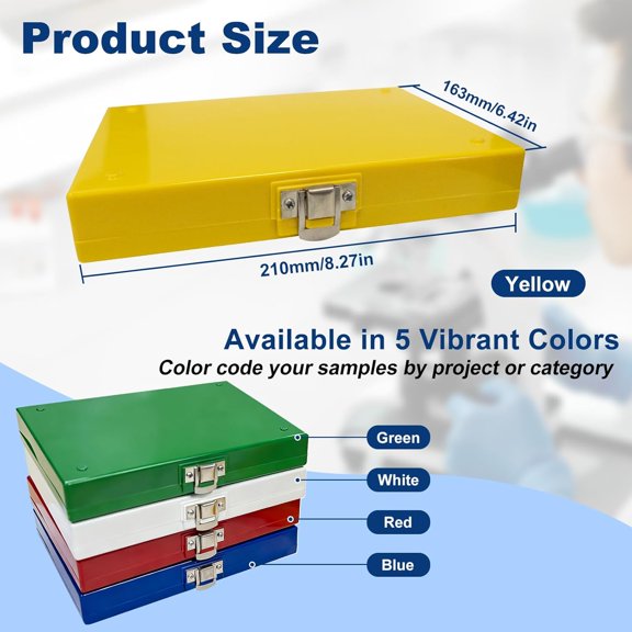 5PCS Microscope Slide Storage Box, 100-Place Plastic Microscope Slide Holder with Cork Lining, for 25mm × 75mm Microslides, Assorted Colors, Pack of 5