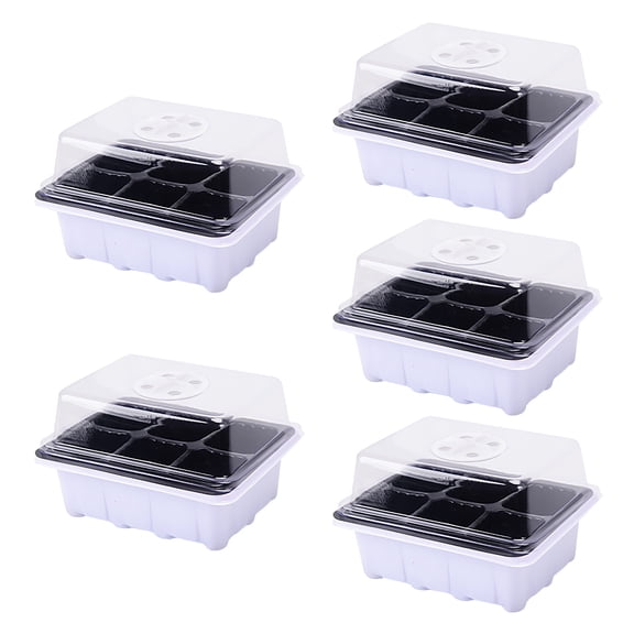 5PCS Mini Greenhouse Seed Starter Tray with Humidity Dome, 6 Holes Indoor Propagation Box, Reusable Plastic Germination Kit with Drainage Holes for Seedling Growing