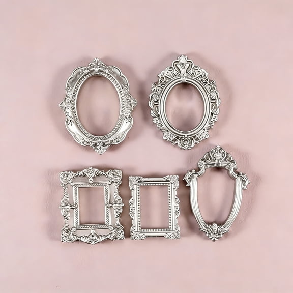 5PCS Mini Vintage Decorative Frames, Antique Gold Resin Embellishment Frame Set with Oval and Rectangle Designs for DIY Crafts, Scrapbook, Dollhouse Decor