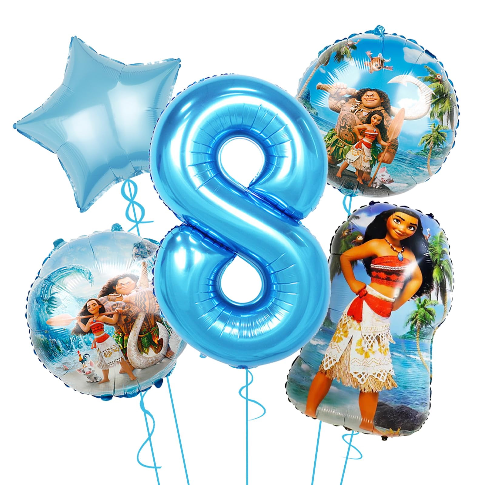 5PCS Moana Foil Balloons, SE33 Moana Party Supplies 8th Birthday  Balloons, Birthday Party Baby Shower Party Decorations (8th) 