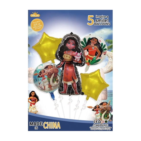 5PCS Moana Oceanic Adventure Maui Anime Balloon Set for Birthday Parties - Cartoon Foil Balloons Kit with String, Perfect for Kids Adults Decoration Theme Celebration