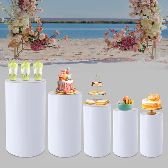 5PCS Modern White Columnar Display Stands for Weddings Christmas Birthday Celebration Ceremony Decor Photography Background