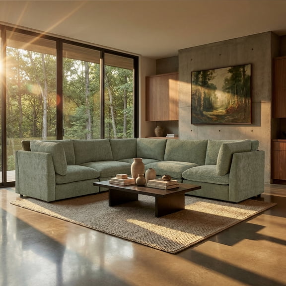 5PCS Modular Sectional Sofa, Chenille L-Shaped Couch for Living Room, Washable Cushion Covers Cloud Couch Set