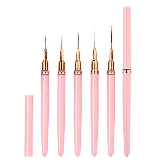 5PCS Nail Art Liner Brush Set - Professional 7/9/11/15/25mm Detail Paint Brushes for UV Gel Polish Painting, Fine Drawing & Long Lines - Pink ABS Handle