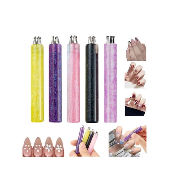 5PCS Nail Art Tools -5 Petal Flower Nail Dotting Pen,2026 New Flower Dotting Tool for Nails,One Stroke FlowerDesign Tool,1.8mm Fine Tip Rhinestone Pickers,Manicure Art Tools for Rhinestones DIY Salon