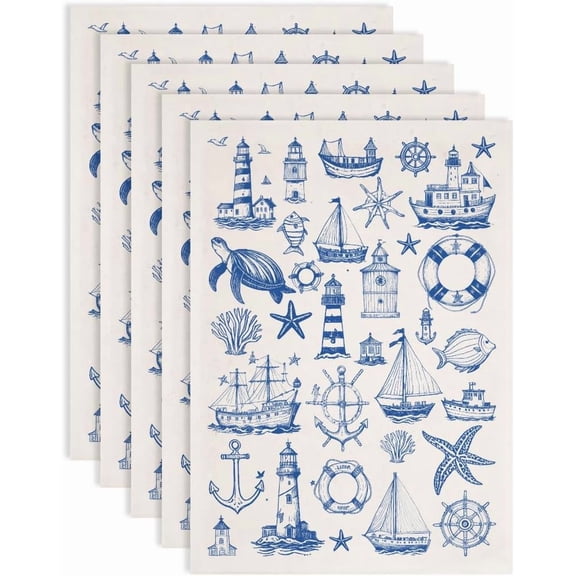 5PCS Navigation Underglaze Transfers for Pottery Lighthouse Ship Clay Transfer Paper Ceramic Decals Transfer Stickers for Pottery DIY Handicraft Supplies Waterslide Decal