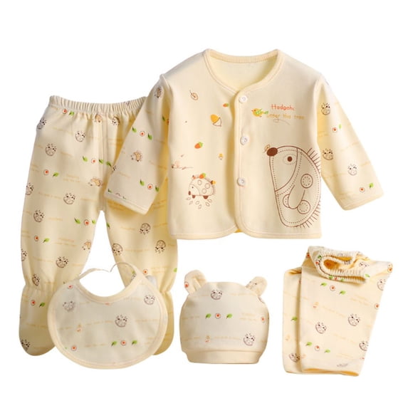 5PCS Newborn Boys Girls Baby Cotton Clothes Tops Hat Pants Suit Outfit Sets One Size for 0-3 Months