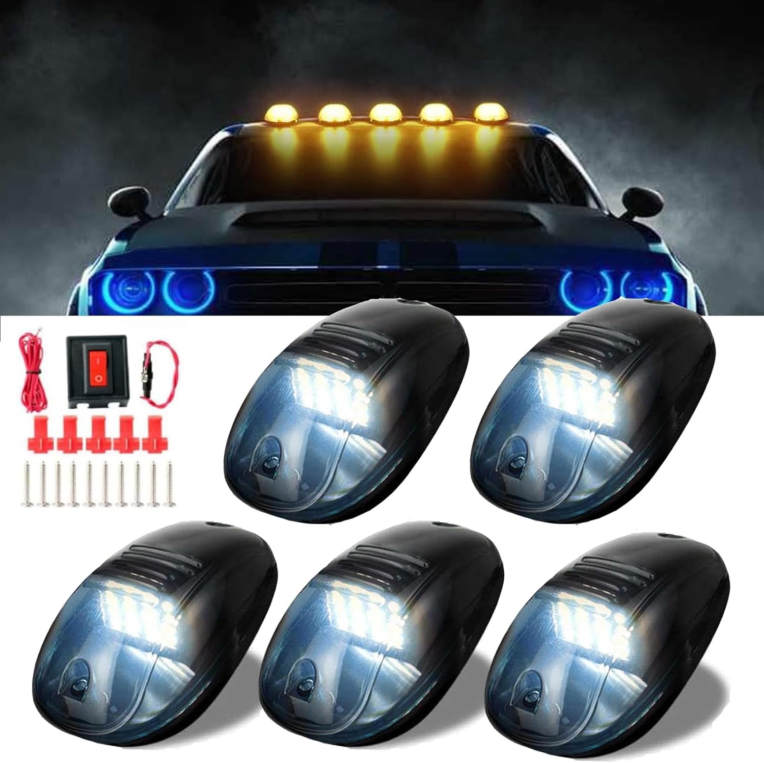 5PCS No Drill Cab Lights, Wireless Cab Lights for Truck, Cab Marker