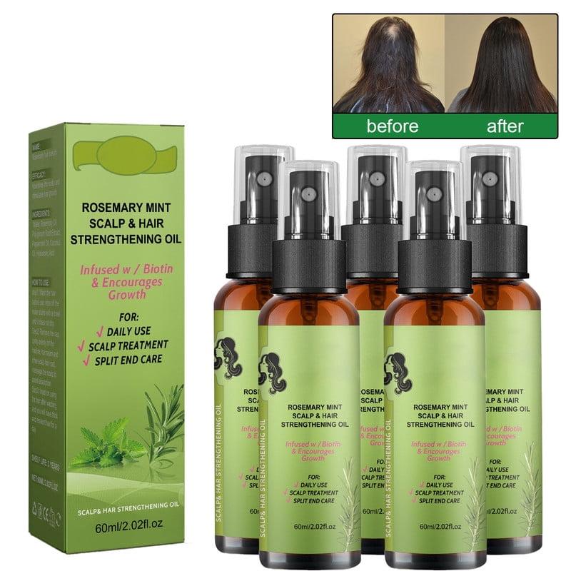 5PCS Organics Rosemary Mint Scalp & Hair Strengthening Oil With Biotin & Essential Oils