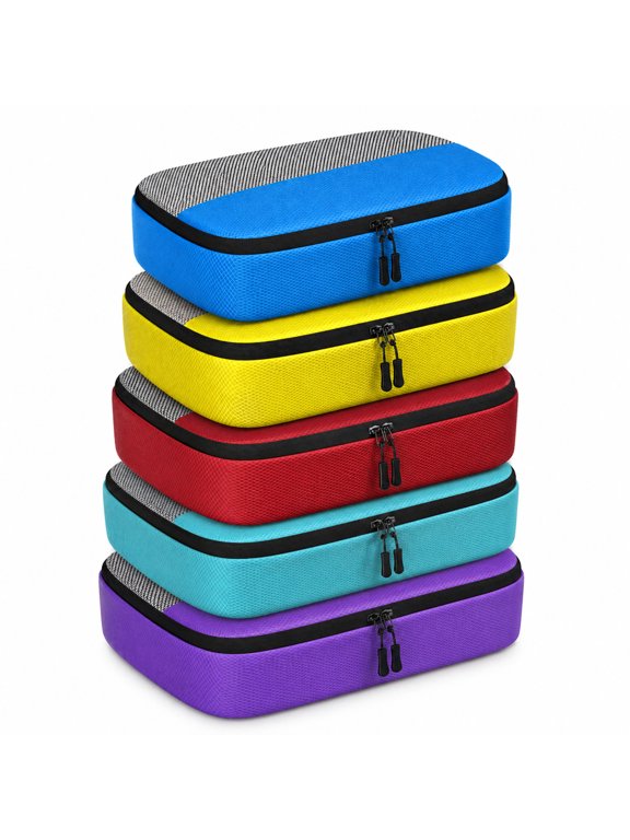 5PCS Packing Cubes for Travel, 12.2 x 10.2 x 3.9" Travel Luggage Organizer Bags with Mesh Window, Lightweight Suitcase Storage Bags with Handle for Clothes, Toiletries, Accessories