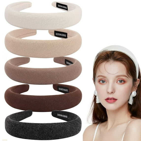 5PCS Padded Headbands for Women,Wide Plain Turban Headband Fashion Hair Bands Headwear Barrette Styling Tools Accessories