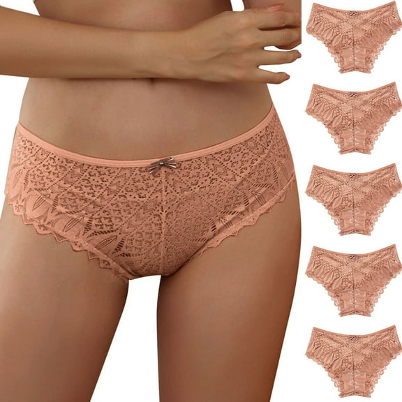 5PCS Panties For Women Crochet Lace Lace Up Panty Sexy Hollow Out Underwear(S, Pink)
