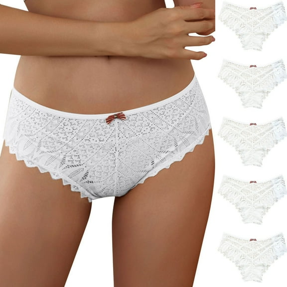 5PCS Panties For Women Crochet Lace Lace Up Panty Sexy Hollow Out Underwear(XXL, White)