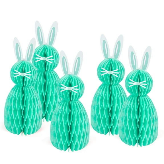 5PCS Paper Bunny Decorations, Honeycomb Paper Rabbit Tabletop Ornaments Holiday Hanging Pendants Spring Garden Party Supply, Green