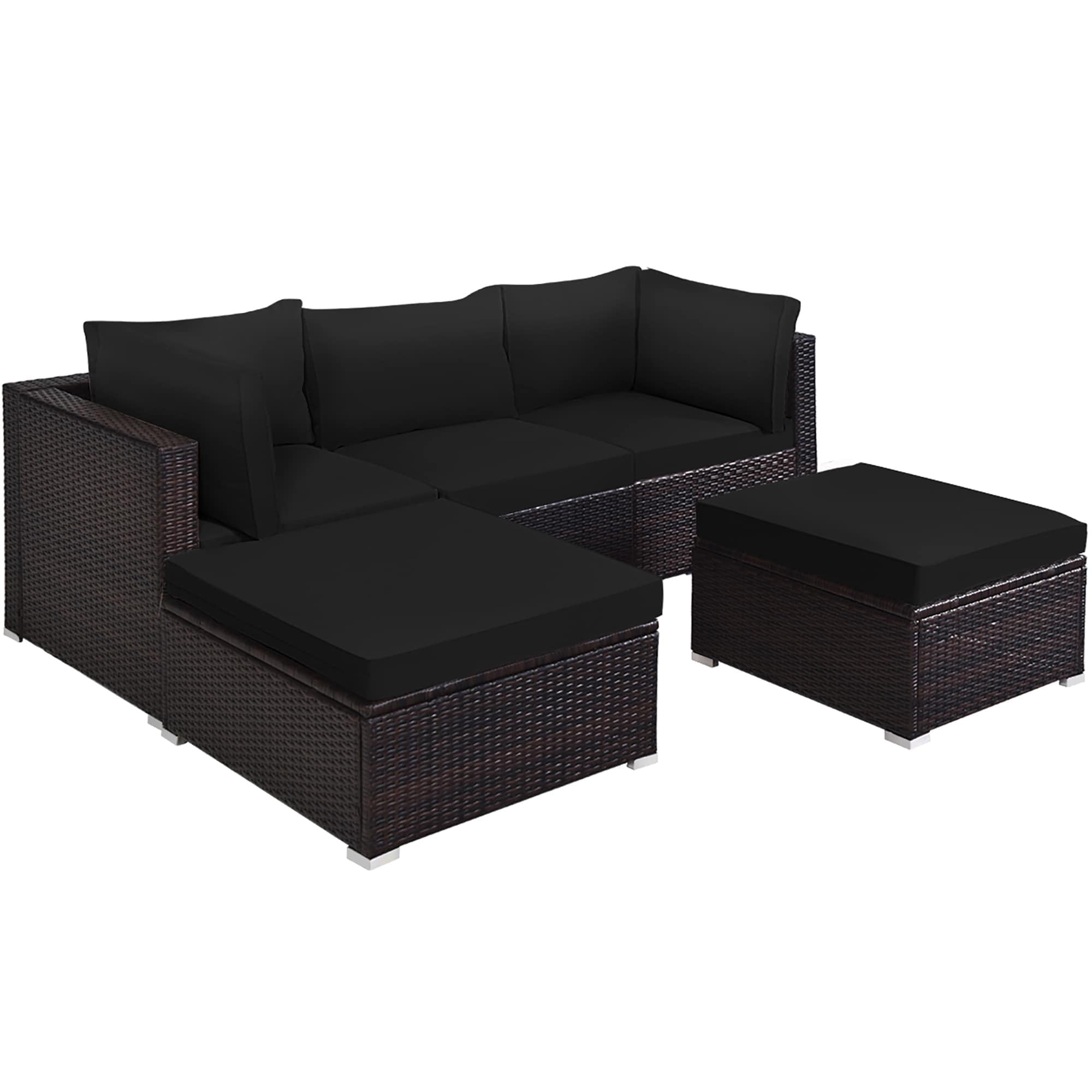 Black PE Rattan 4-Person Patio Sectional Sofa Set with Cushions