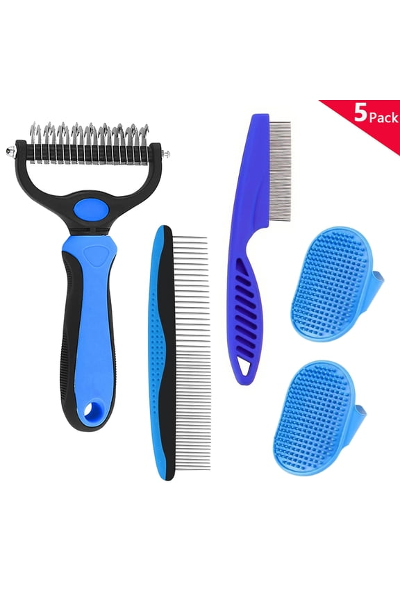 5PCS Pet Grooming Brush, Double Sided Shedding and Dematting Undercoat Rake Comb for Dogs and Cats, Large